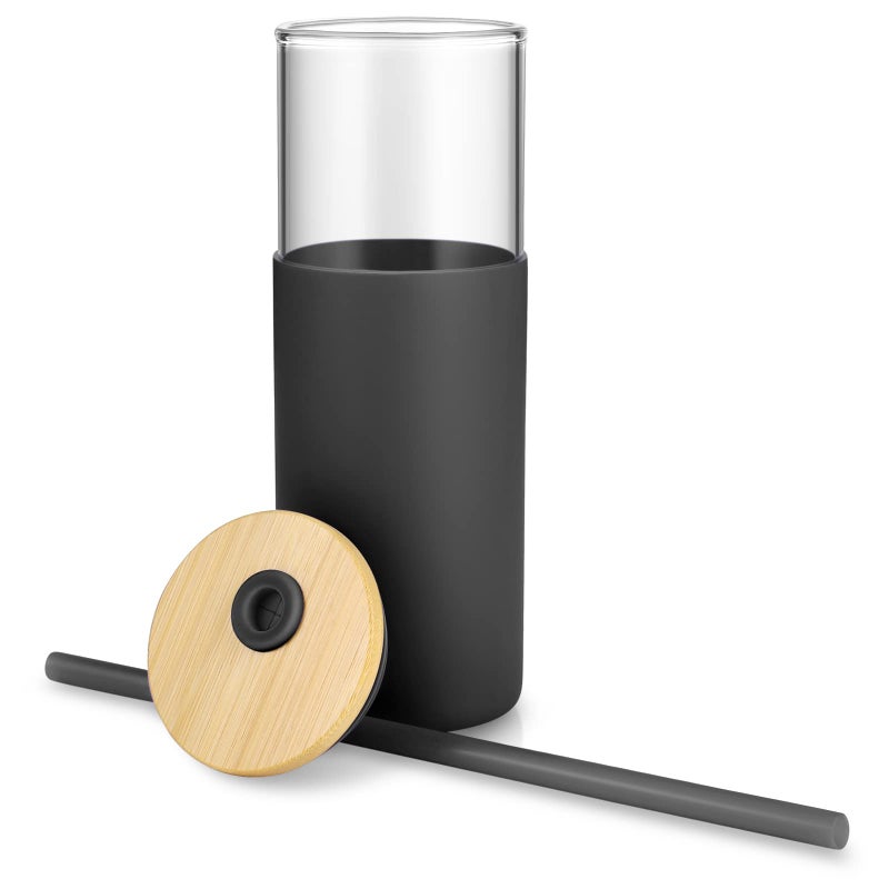 TroncoÂ® 24 oz Glass Tumbler with Lids and Straw, Reusable Iced Coffee Cup & Smoothie Cup with Bamboo Lid, Silicone Sleeve, Dishwasher Safe, BPA-Free Borosilicate Glass, 1 Pack - Image 3